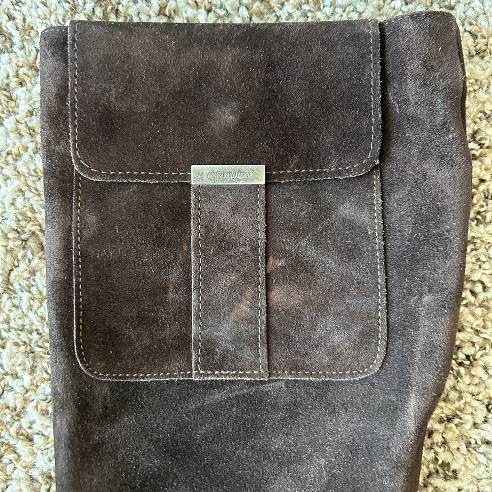 Yves Saint Laurent Dark Brown Suede Heeled Boots